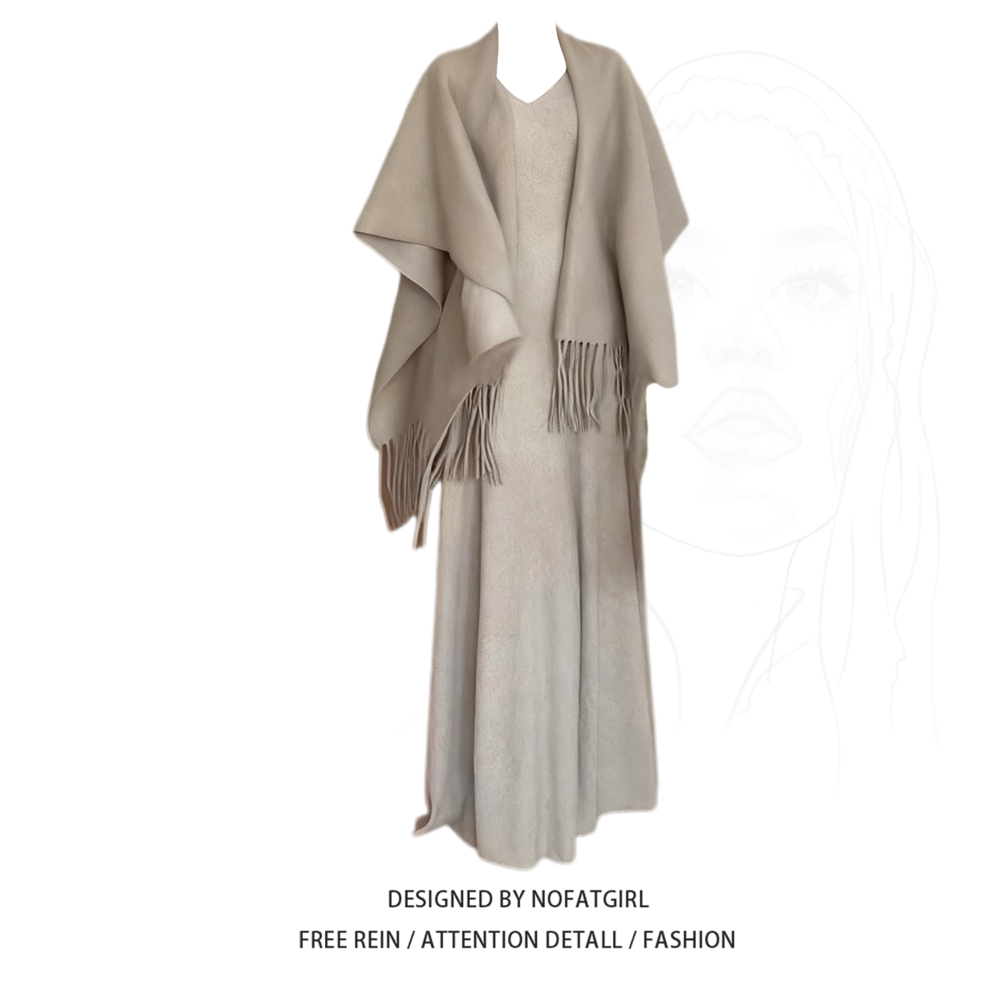 大码胖MM高级感老钱风流苏斗篷披肩女秋冬打底v领长袖连衣裙套