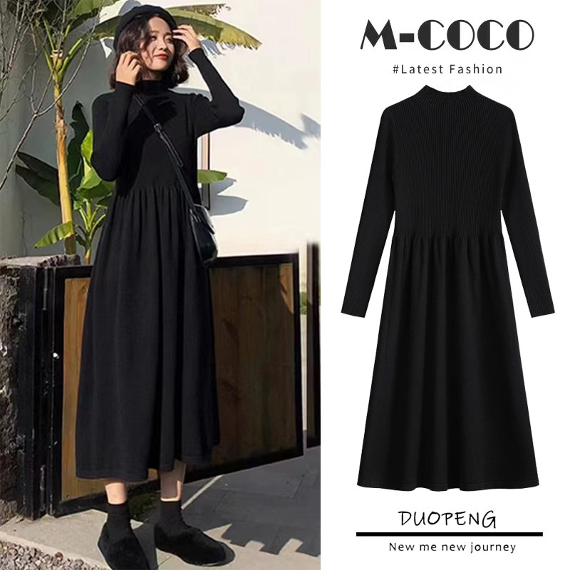 孕妇秋冬装连衣裙针织长款2025新款圆领打底裙小个子长袖裙子