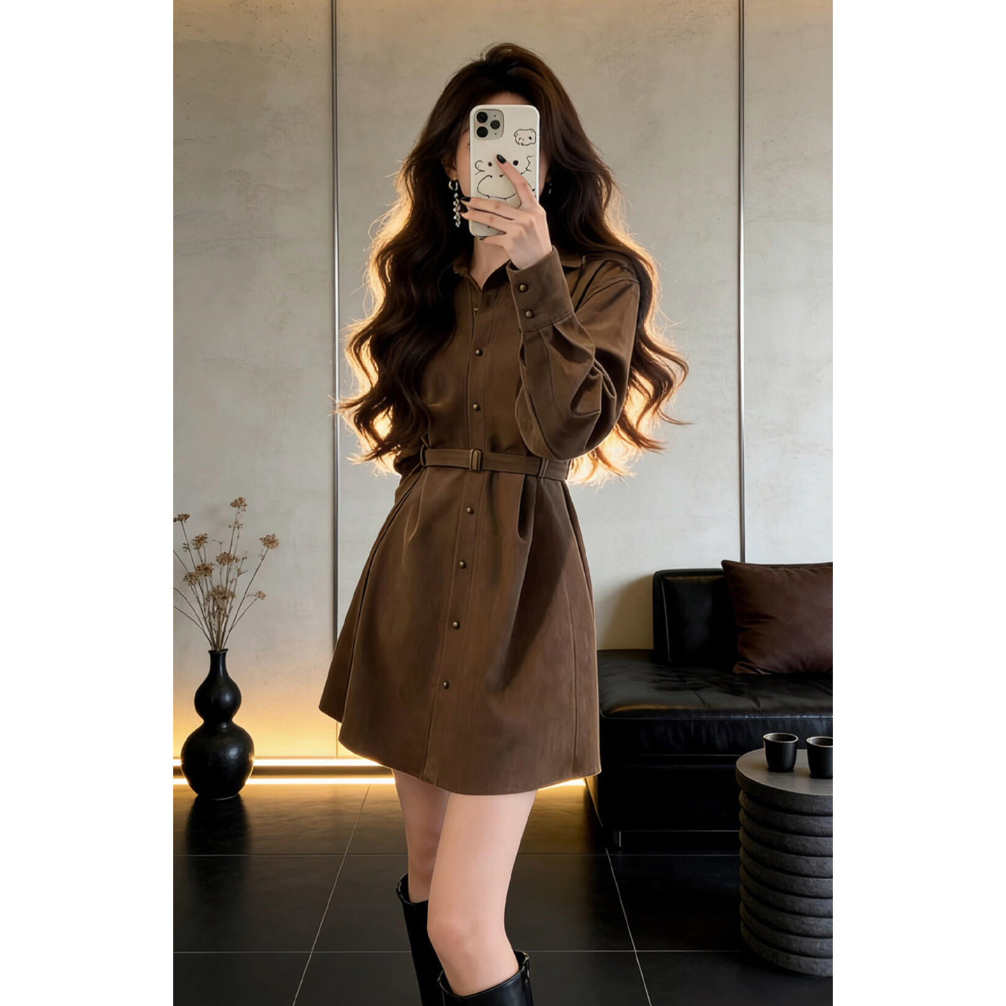 巨好看美拉德衬衫连衣裙子女秋冬2026新款高级感绝美掐腰包臀