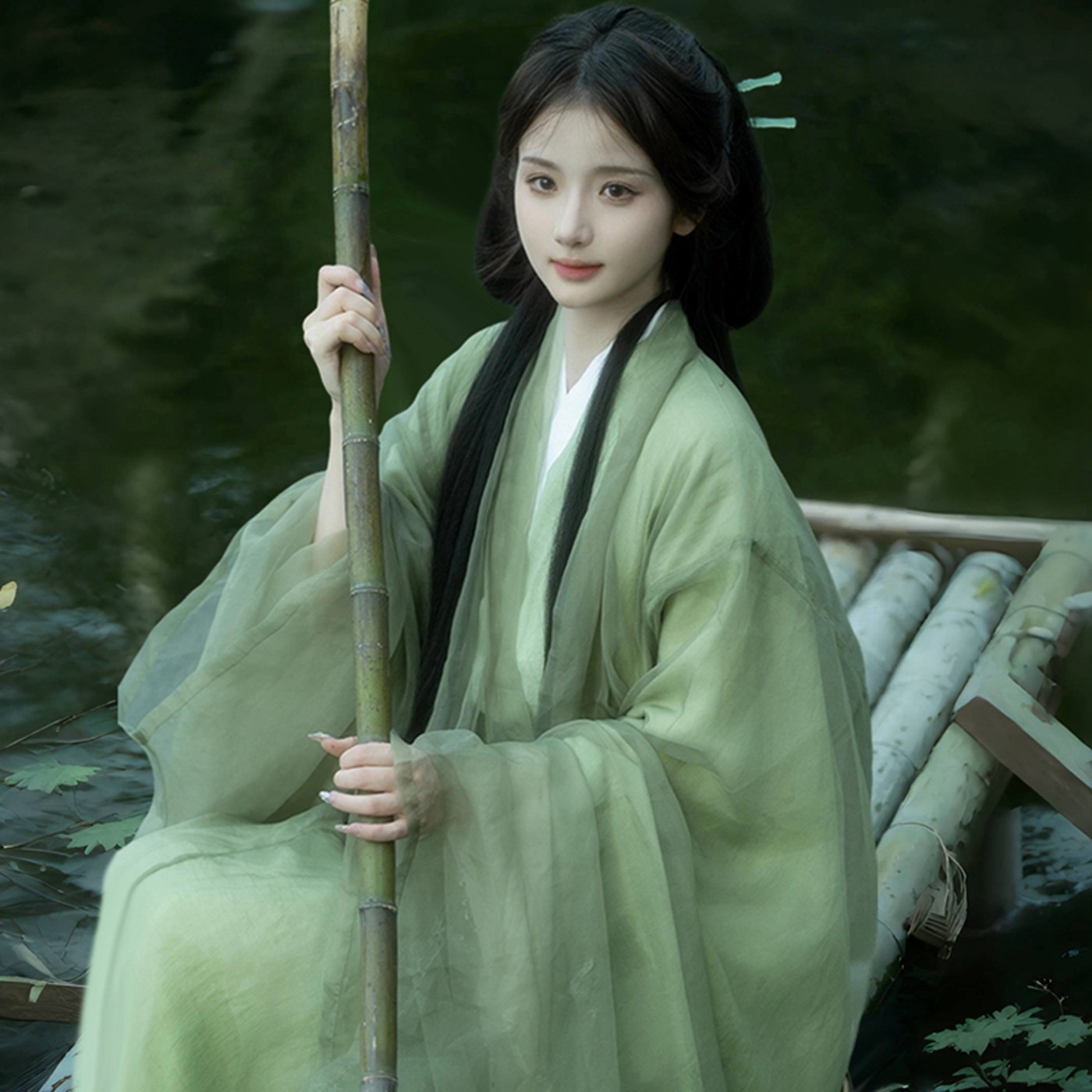 2026新款汉服女晋制清冷系古装青色魏晋风古典舞蹈演出服超仙