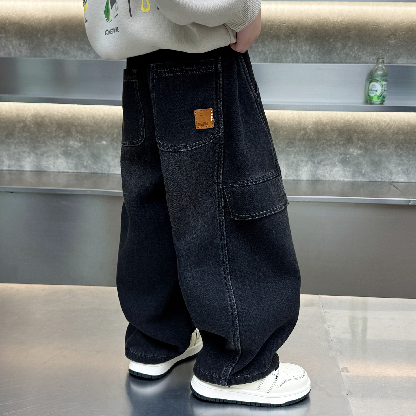 男童加绒裤子一体绒秋冬款2025新款儿童装洋气阔腿冬季加厚牛