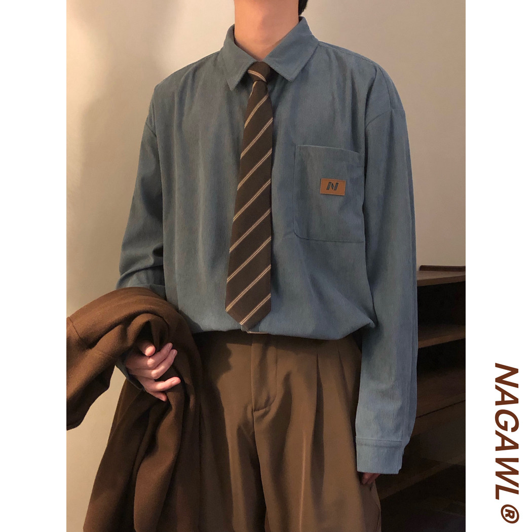 NAGAWL美式复古宽松百搭学院风休闲打底长袖衬衫上衣男女衬