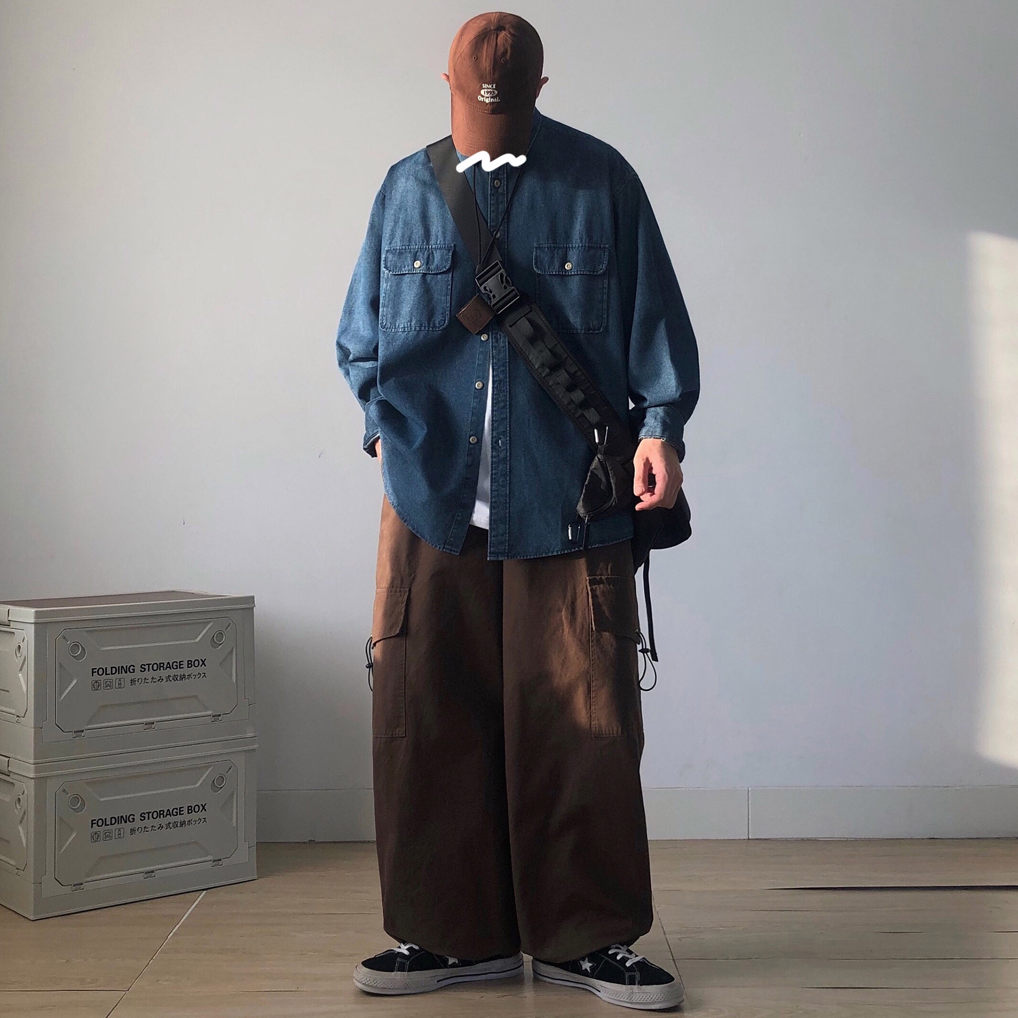 RICHMAN日系风格穿搭蓝色牛仔工装衬衫男长袖春秋季潮牌宽