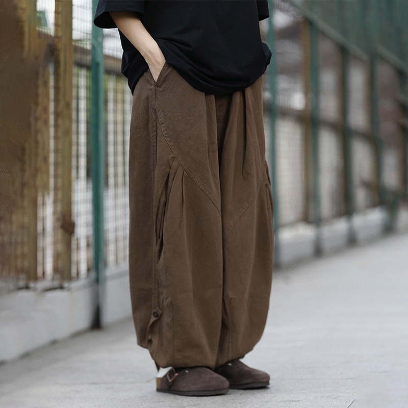 阿于呆日系复古宽松工装裤男美式休闲新款百搭纯色阔腿直筒裤子女