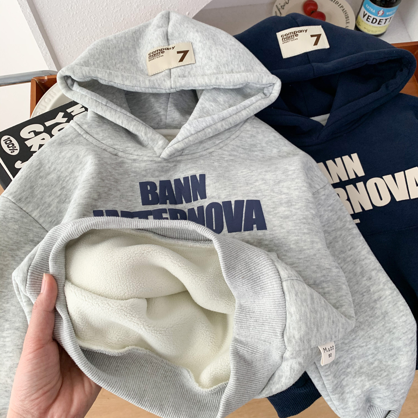 男童秋冬加绒连帽卫衣2025新款儿童韩版宽松休闲上衣时尚字母