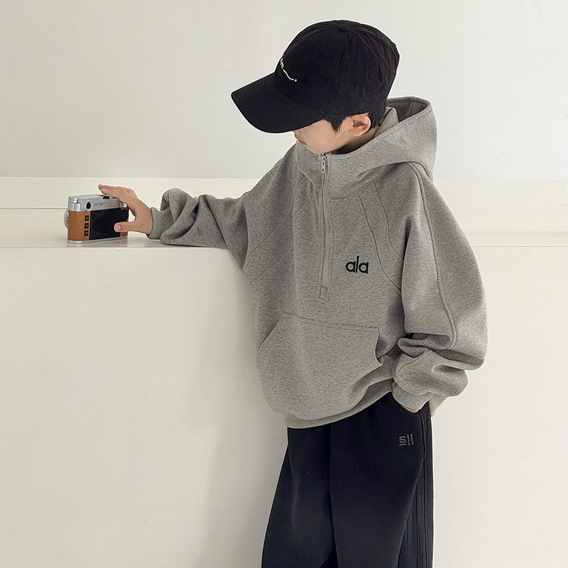 男童连帽卫衣冬装儿童加绒加厚一体绒上衣服2026新款大童装潮