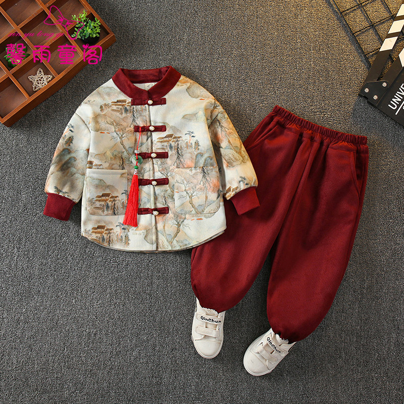 新中式汉服男童拜年服国风套装2026新款儿童唐装帅气男孩过年