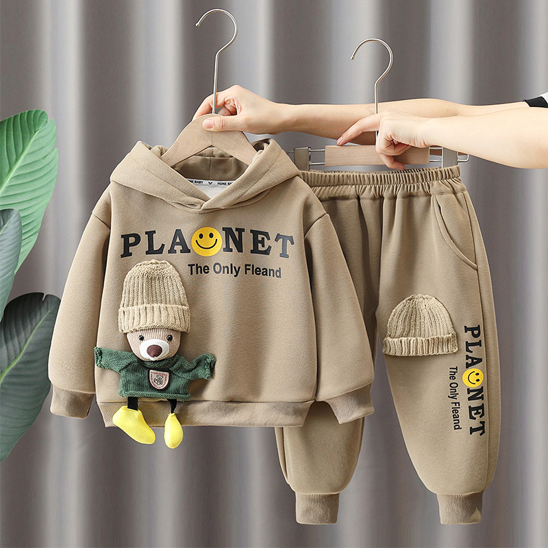 儿童连帽卫衣套装2026新款春秋装男童冬季洋气加绒宝宝帅气两