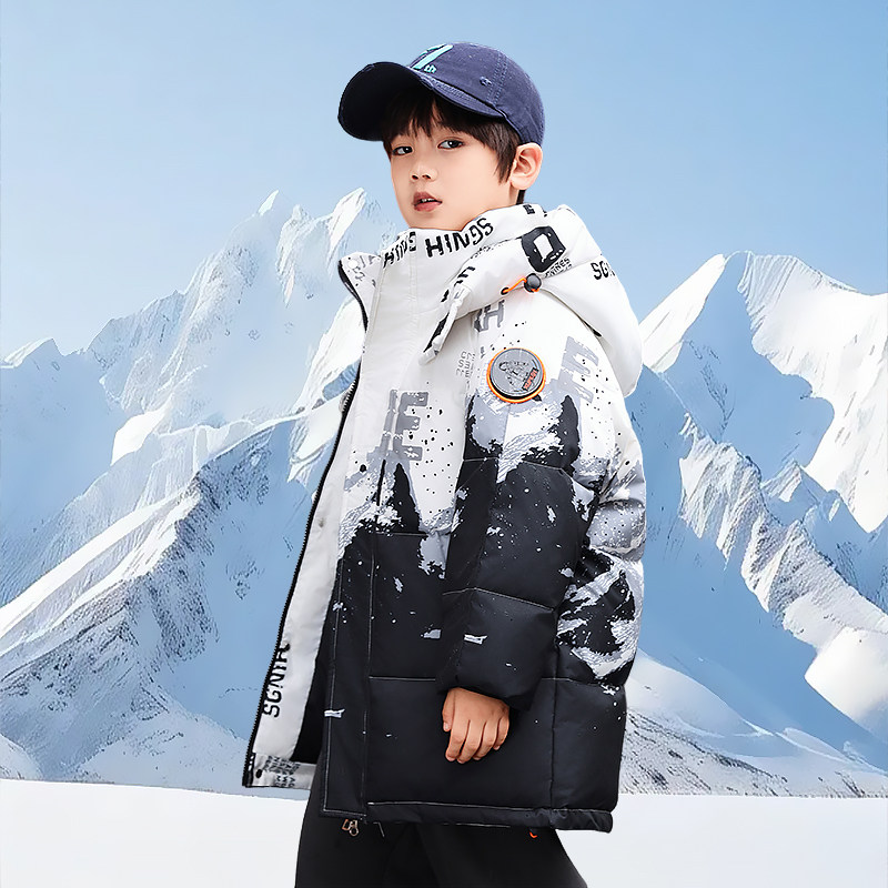 儿童羽绒服中长款男童2025新款冬季男中大童加厚保暖时尚连帽