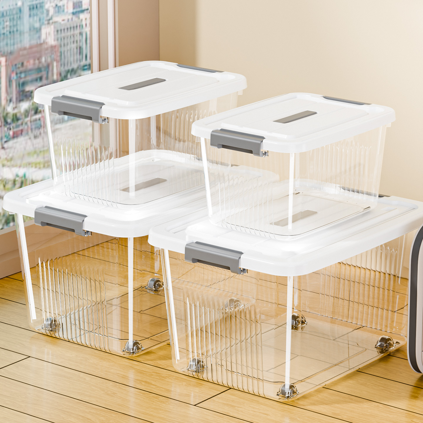 透明收纳箱家用玩具衣服零食书本大容量加厚塑料杂物储物盒整理箱