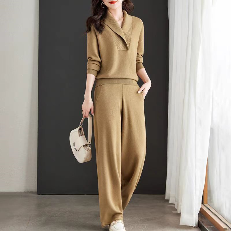 MaxMurny正品秋冬新款时尚套装女洋气羊毛休闲针织气质减