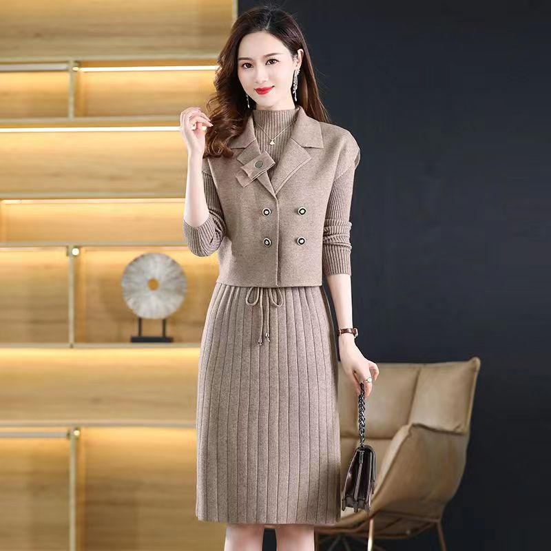 MaxMurny轻奢时尚秋冬新款羊毛套装连衣裙针织减龄收腰两