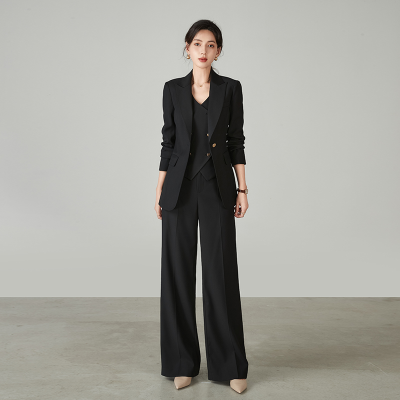 春秋黑色修身显高西装套装女时尚工作服通勤