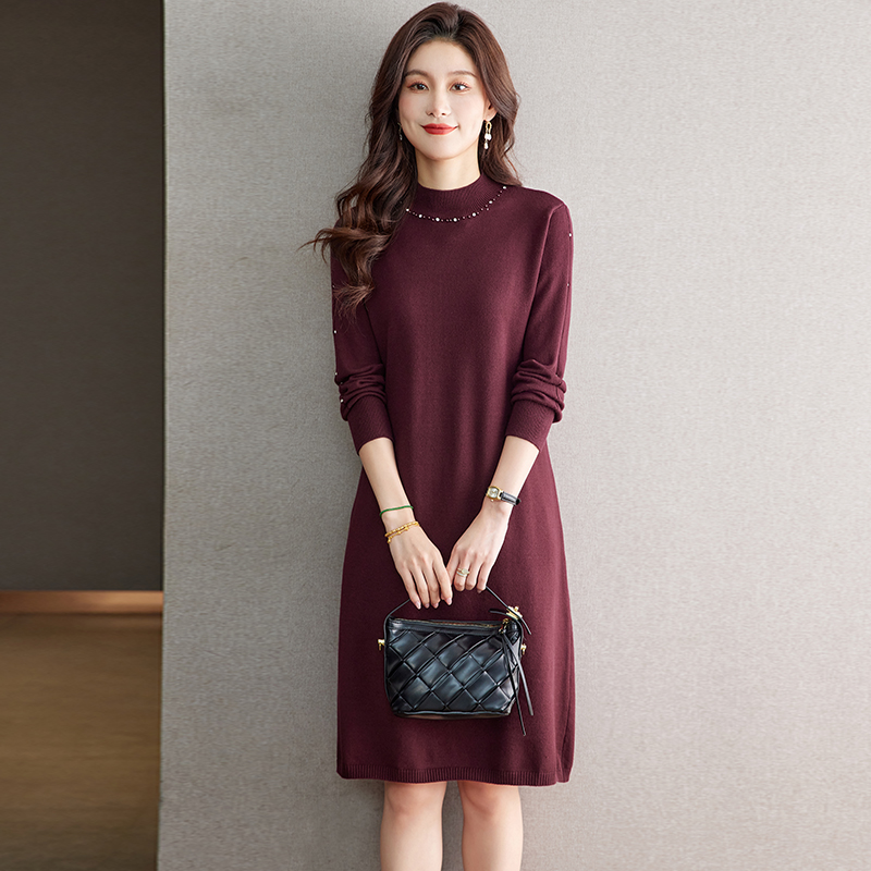 连衣裙2025新款女春秋高级配大衣遮肚子显瘦针织毛衣裙羊毛打
