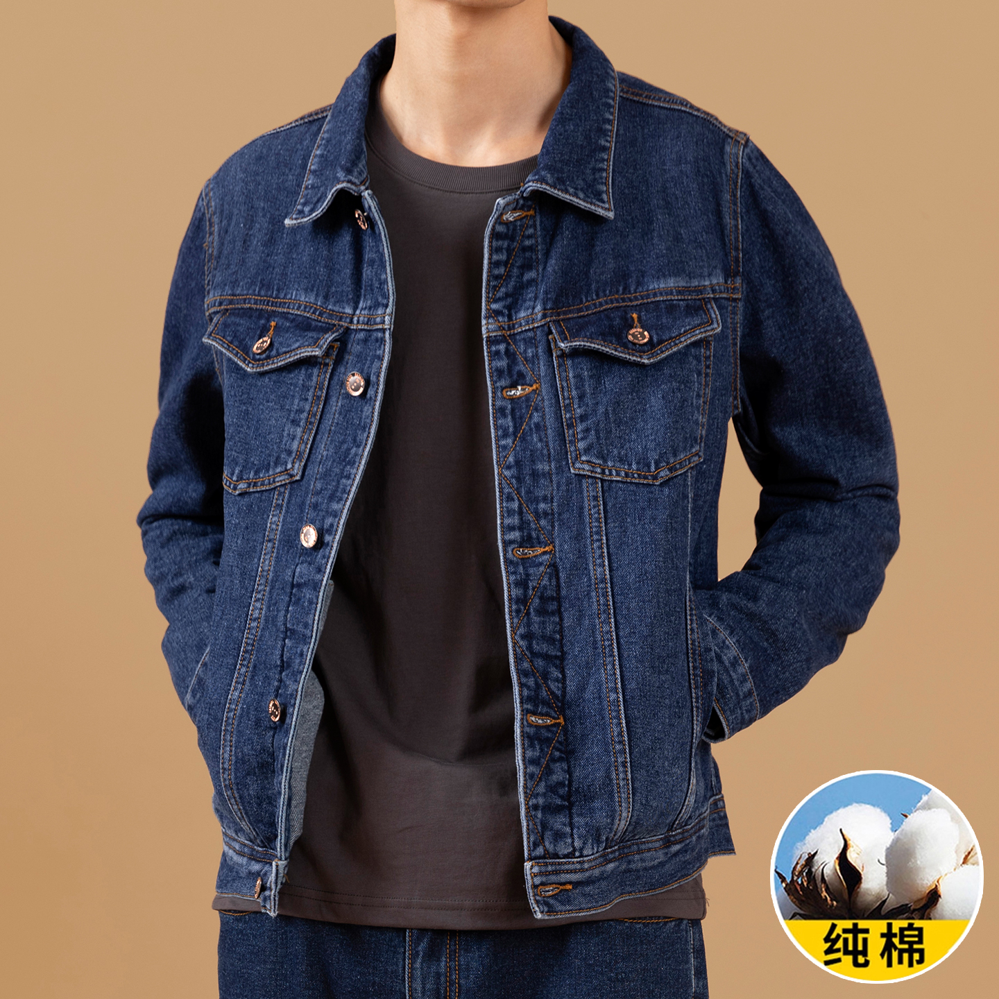 2025冬季新款高端加绒牛仔外套男复古高级感痞帅修身工装休闲