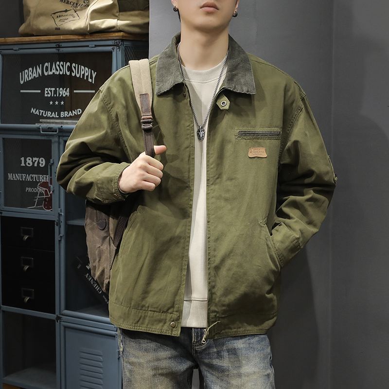 美式复古秋季新款男士工装夹克宽松潮牌上衣2025牛仔休闲翻领