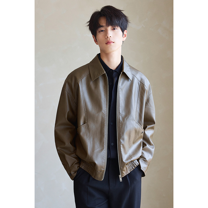 PU软皮夹克男士2025新款春秋季翻领休闲复古机车皮衣外套男