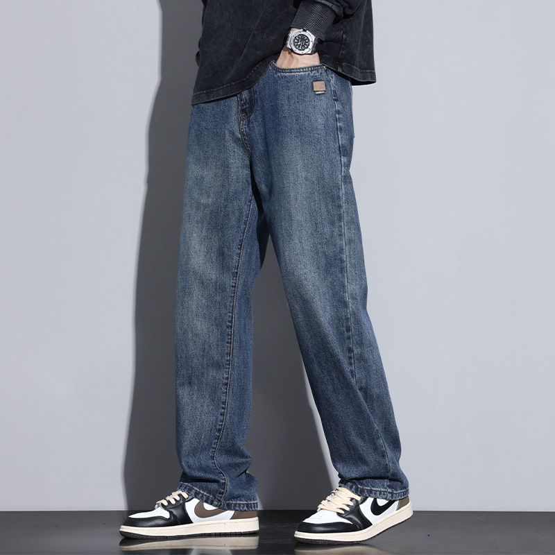 Kuvine秋冬款宽松阔腿加绒牛仔裤男款美式高街复古直筒休闲
