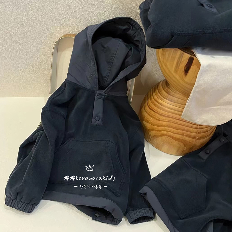 波拉bora韩国童装男童连帽外套2025秋冬儿童摇粒绒上衣中