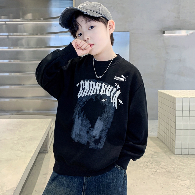 奥莱专柜男童纯棉卫衣秋冬季儿童加绒加厚上衣中大童一体绒打底衫