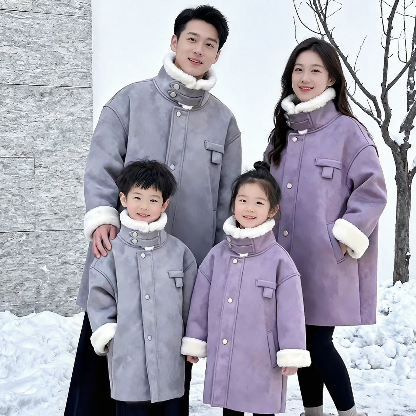 洋气时髦亲子装母女母子2025新款潮冬季外套一家四口加绒加厚