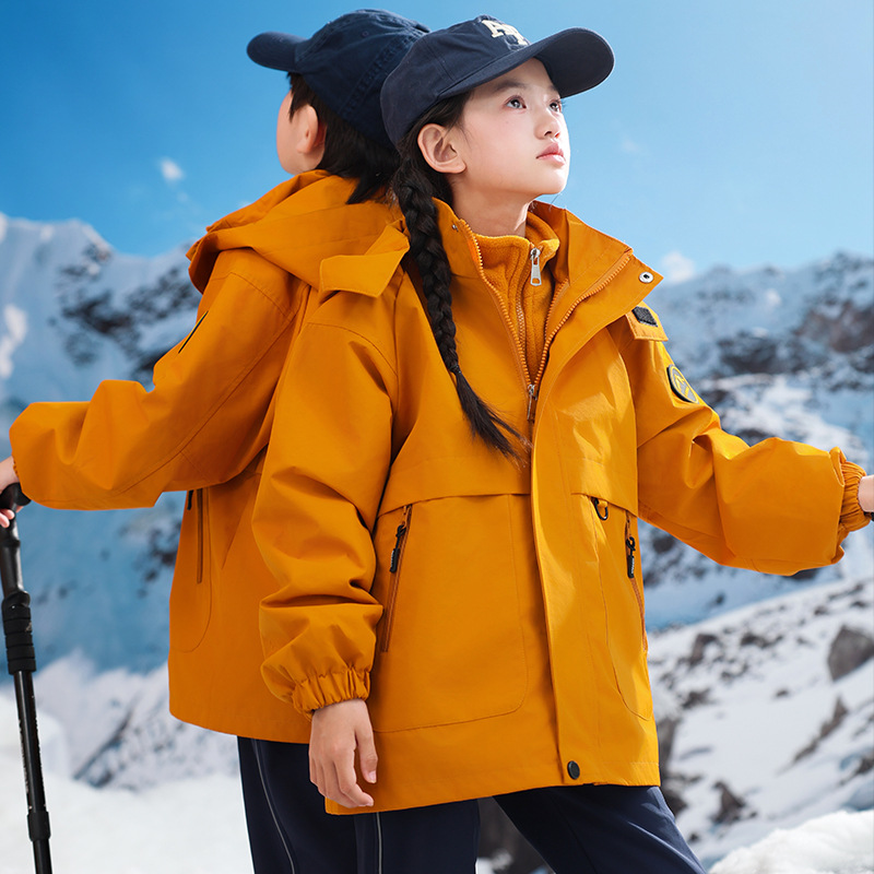 男女儿童冲锋衣加绒套装三合一可脱卸户外服中小童加厚春秋冬潮款