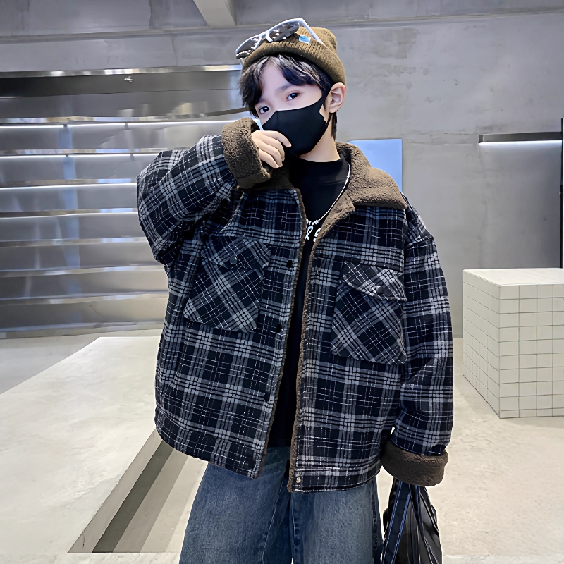 法国BADNUT男童加绒外套秋冬2025新款儿童潮酷翻领中大